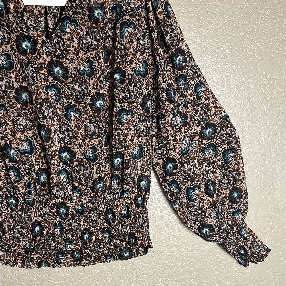 EUC Rachel Zoe Black and Brown Patterned Blouse With Bell Sleeves - Picture 5 of 9